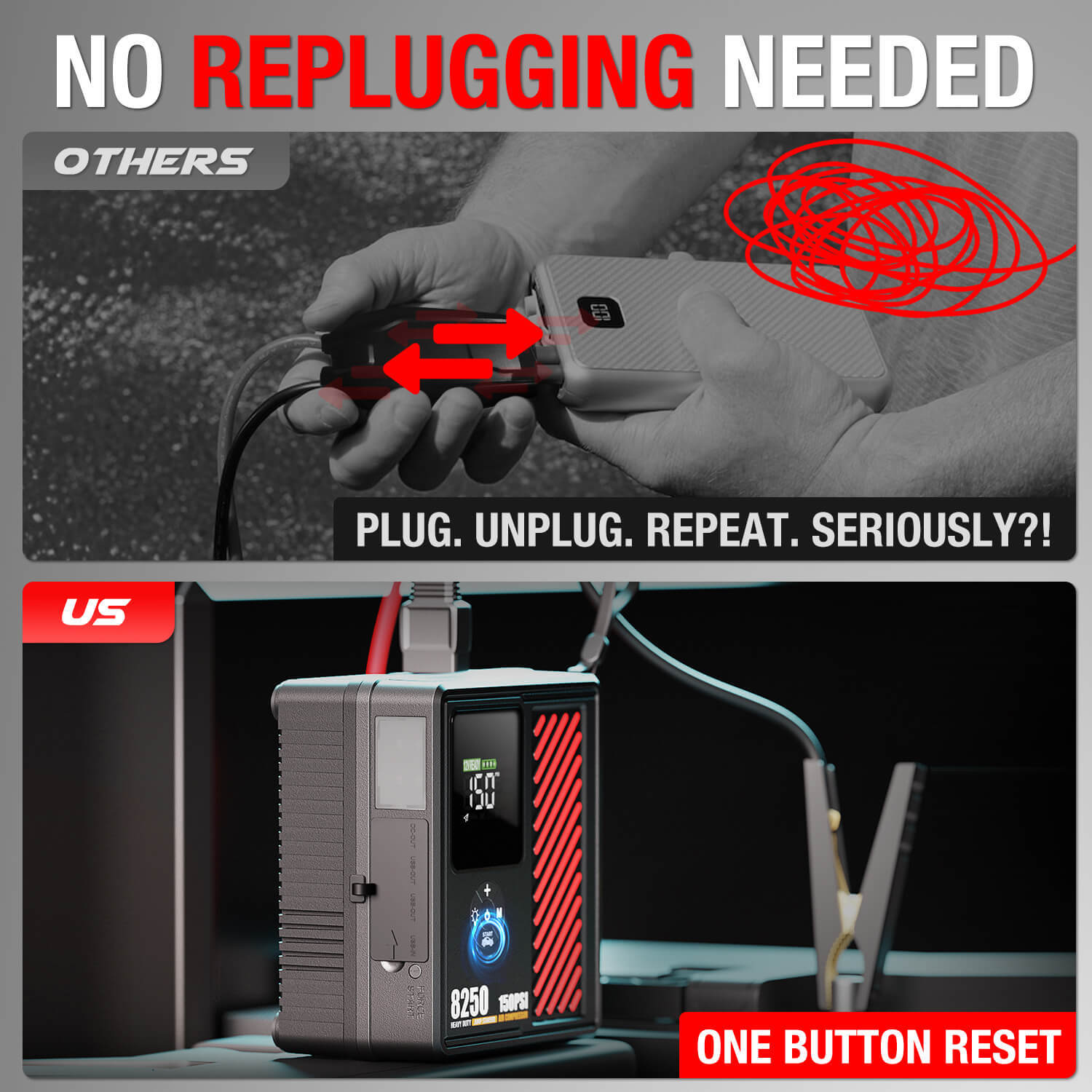 JF Starter CS02-PRO-8250 | CCA 760, 13200mAh Portable Car Jump Starter & Power Bank & air pump | For 8.0L Gasoline / 6.0L Diesel Engines  |  OEM Customizable,GZ Jolly Flying Ltd