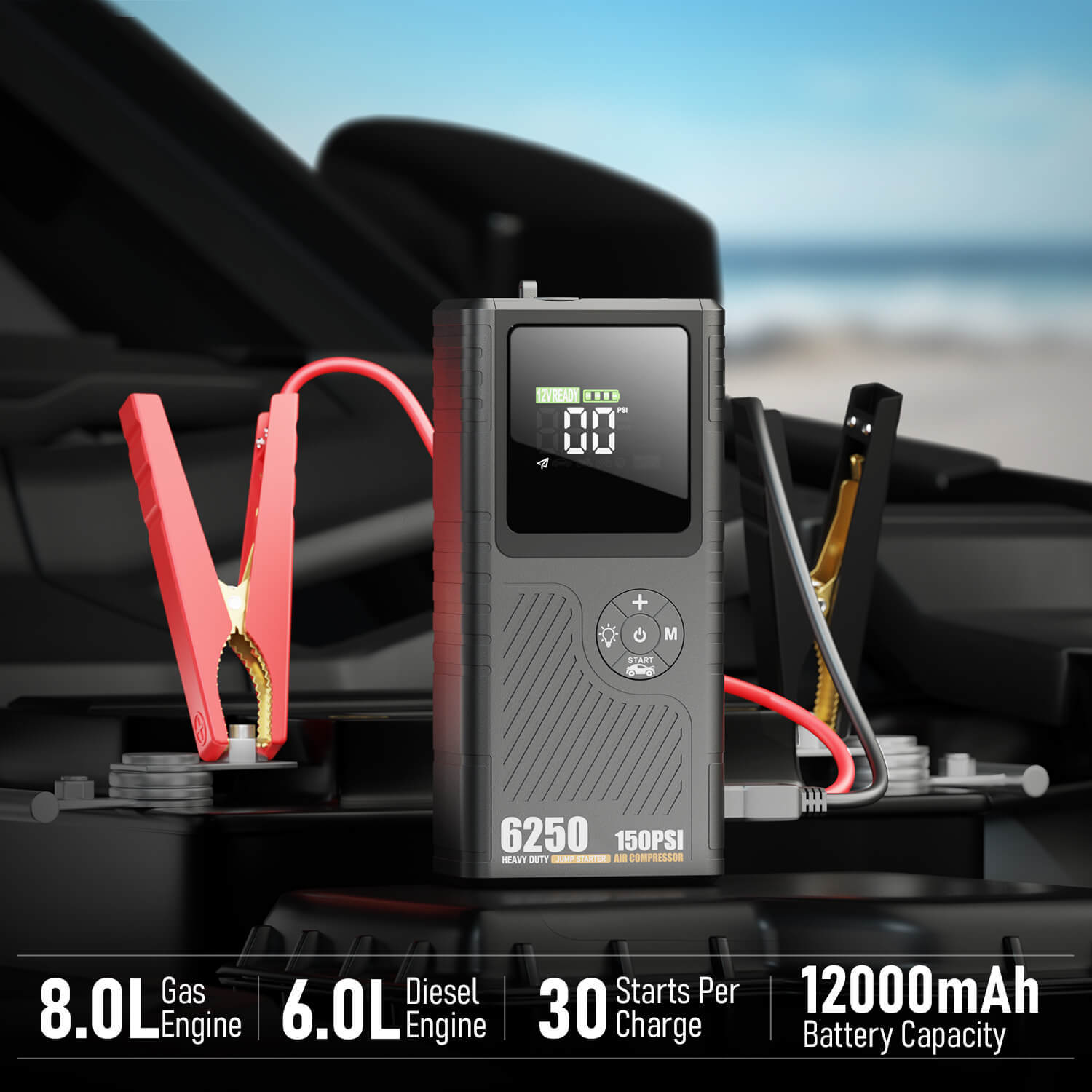 JF Starter CS02-Plus 6250 | CCA 760, 12000mAh Portable Car Jump Starter & Power Bank& Air pump | For 8.0L gasoline / 6.0L diesel Engines  |  OEM Customizable,GZ Jolly Flying Ltd