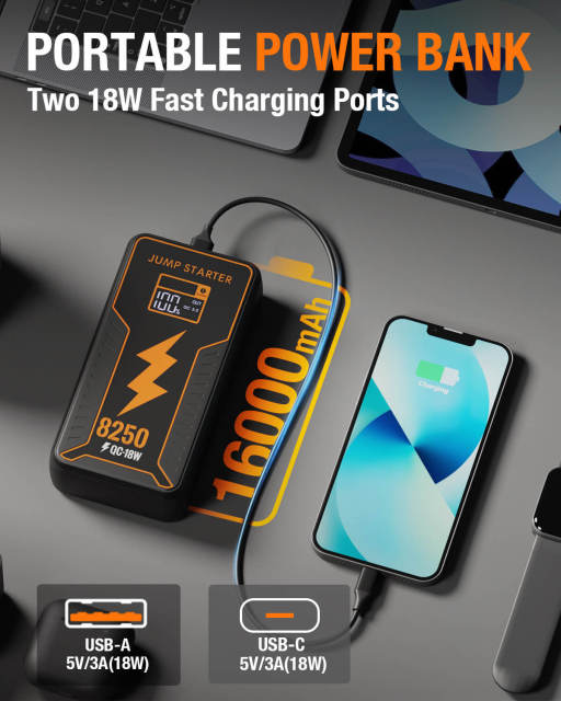 JF Starter F65-8250 | CCA 960, 16000mAh Portable Car Jump Starter & Power Bank | For 10.0L gasoline / 6.5L diesel Engines  |  OEM Customizable,GZ Jolly Flying Ltd