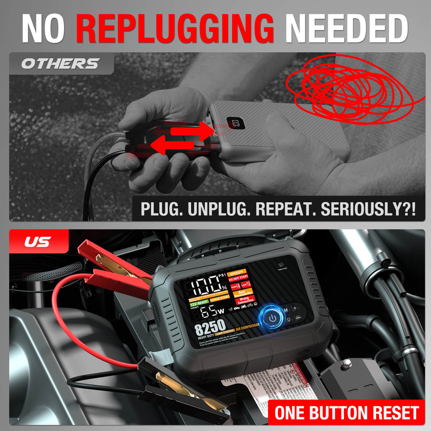 JF Starter CS02-8250 | CCA 1920, 32000mAh Professional Vehicle Jump Starter & Power Bank & Air pump | For 16.0L gasoline / 12.0L diesel Engines  |  OEM Customizable,GZ Jolly Flying Ltd