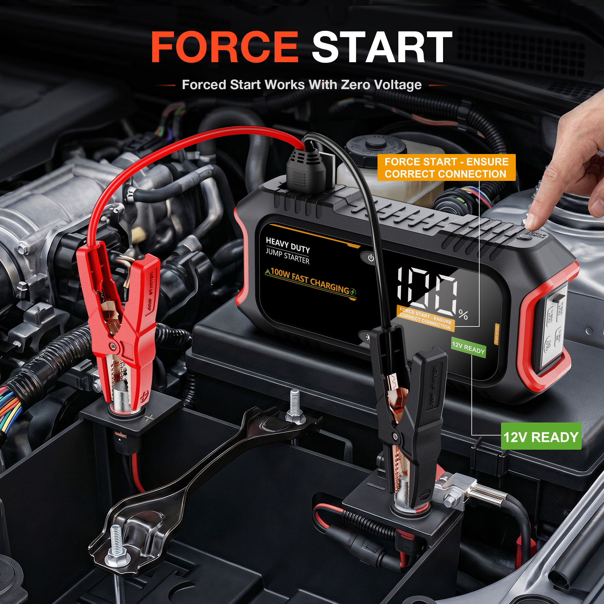 JF Starter F40-H100 | CCA 2000, 32000mAh Portable Car Jump Starter & Power Bank | For 16.0L Gasoline /  12.0L Diesel Engines  |  OEM Customizable,GZ Jolly Flying Ltd