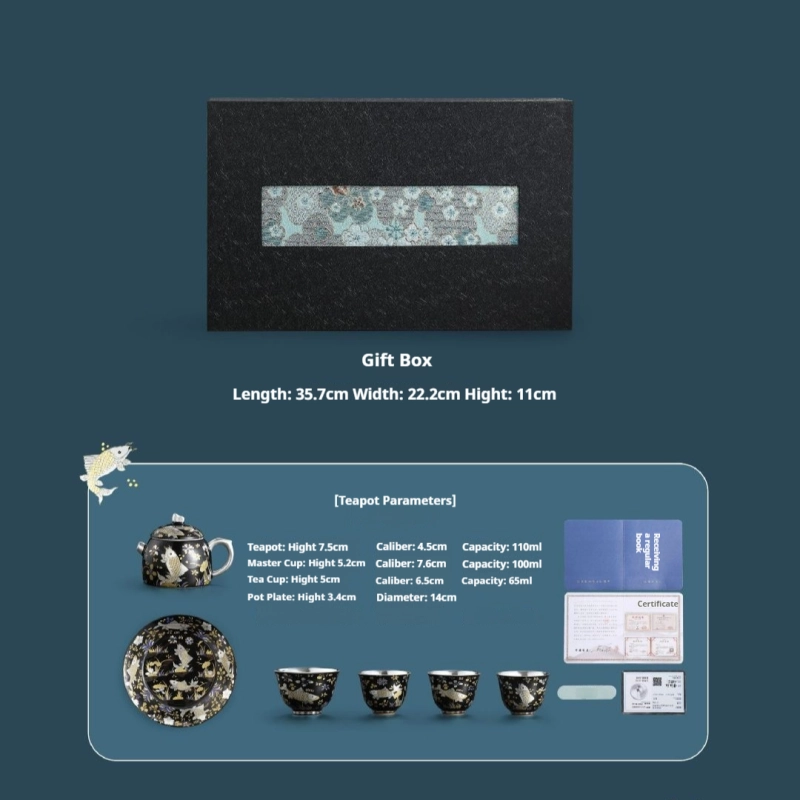 Silver-decorated Tea Set - Fish and Waterweed