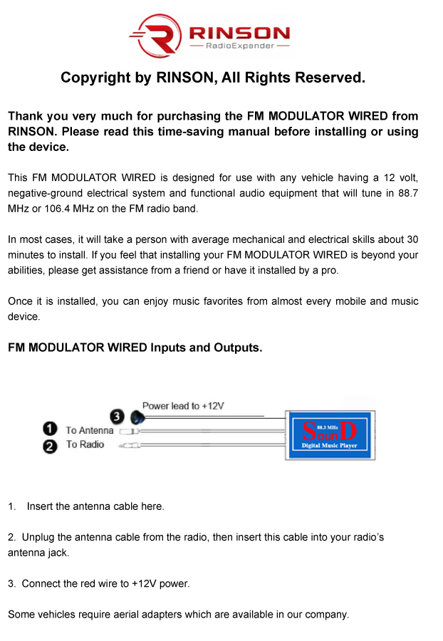 FM Modulator Wired with Bluetooth