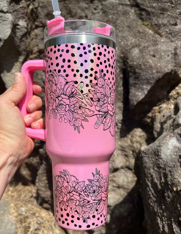 40oz Colored Glitter Sublimation Travel Coffee Mugs with Handle