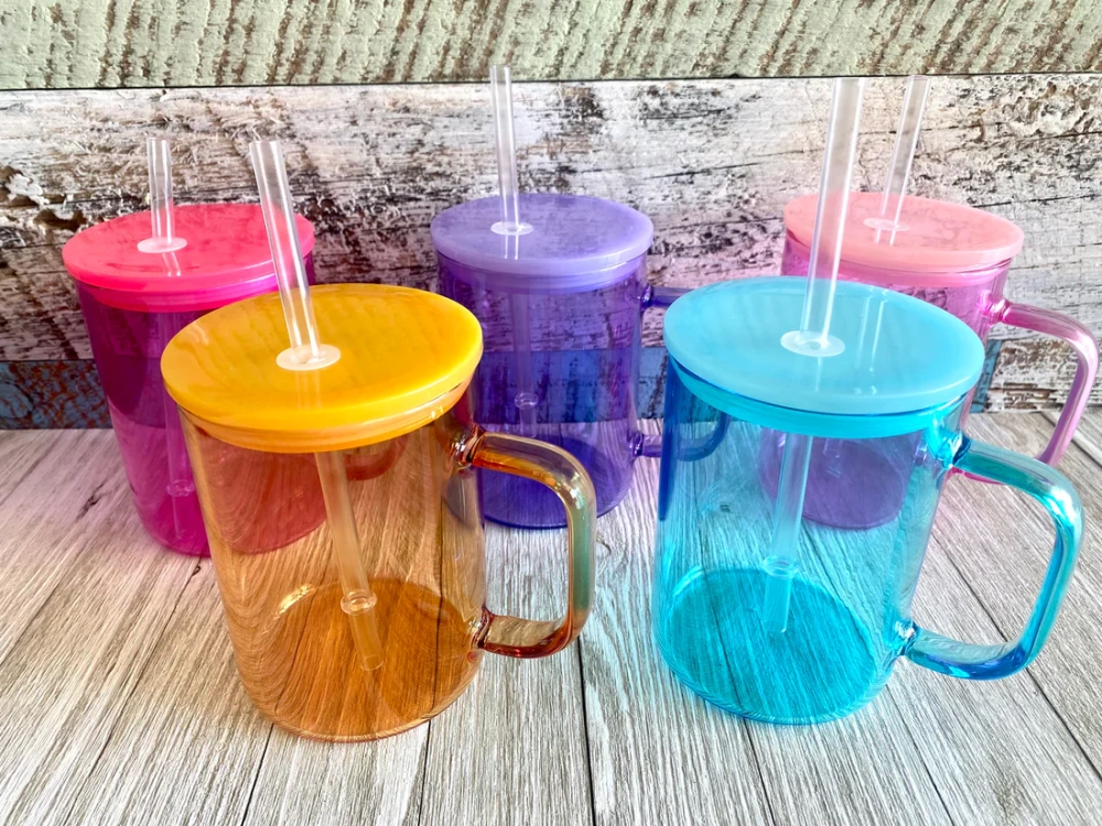17oz Colored Jelly Sublimation Blank Glass Mug with Handle