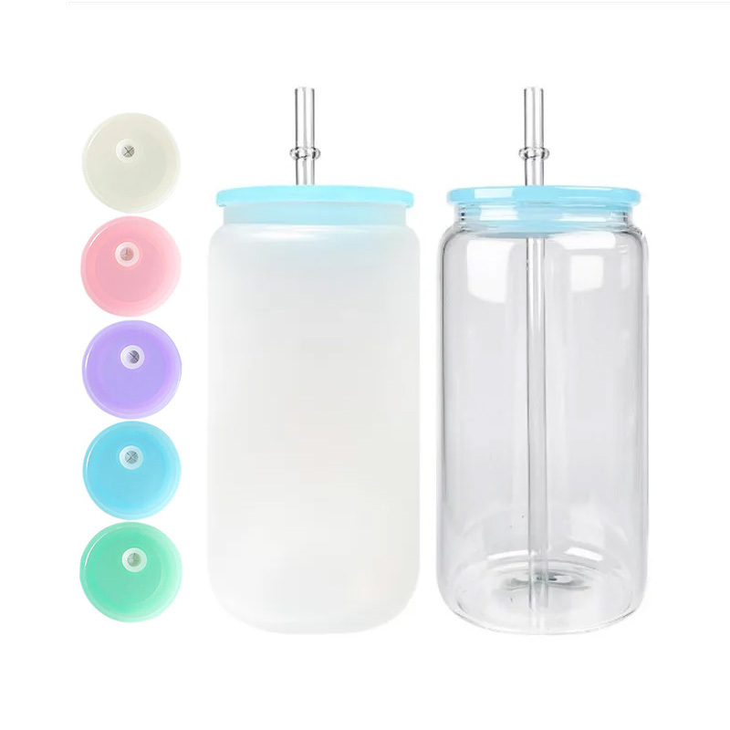 16oz Sublimation Glass Beer Can With Plastic Lids