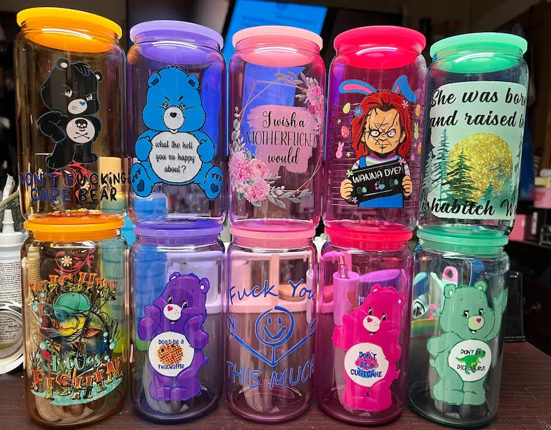16oz Colored Jelly Sublimation Glass With Plastic lids