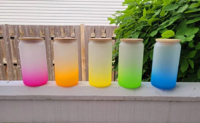 16oz Ombre Colored Sublimation Glass Can