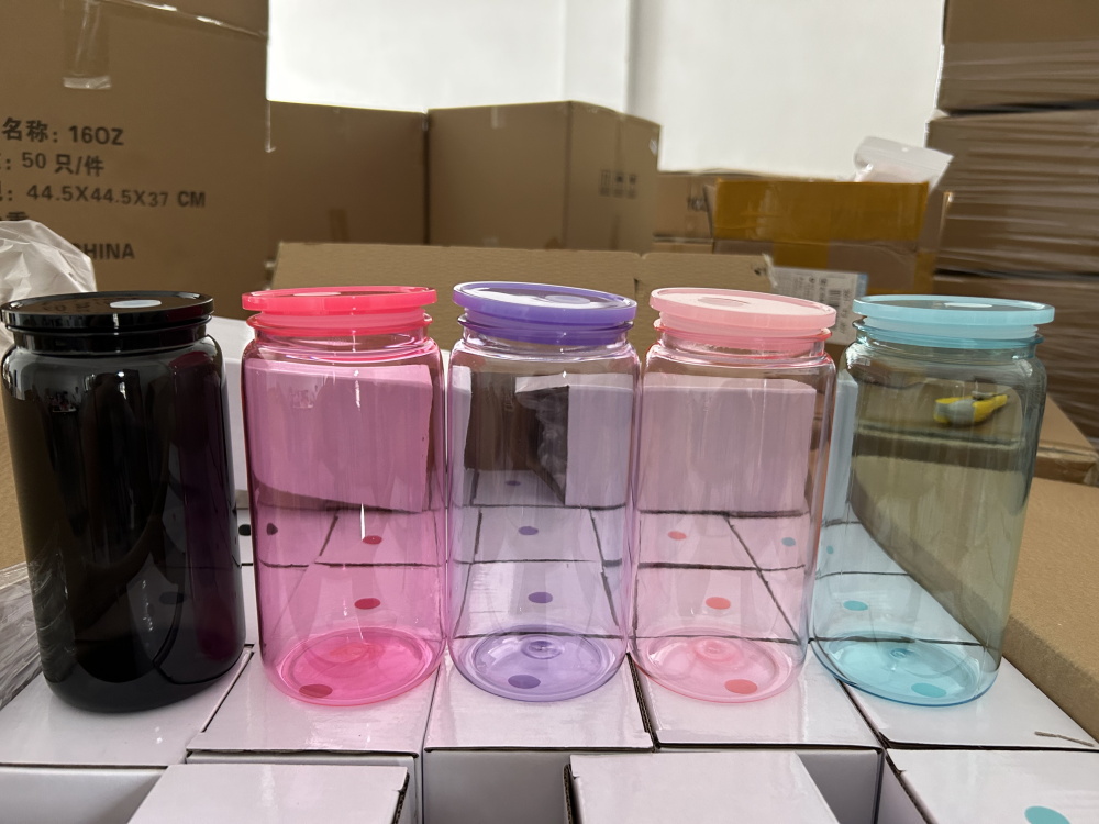 16oz Colored Jelly Sublimation Glass With Plastic lids