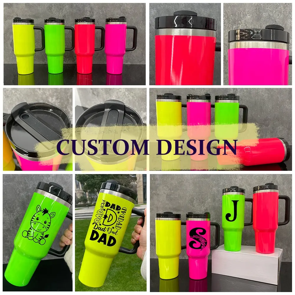 40oz Sublimation Neon Travel Mug With Handle H2.0