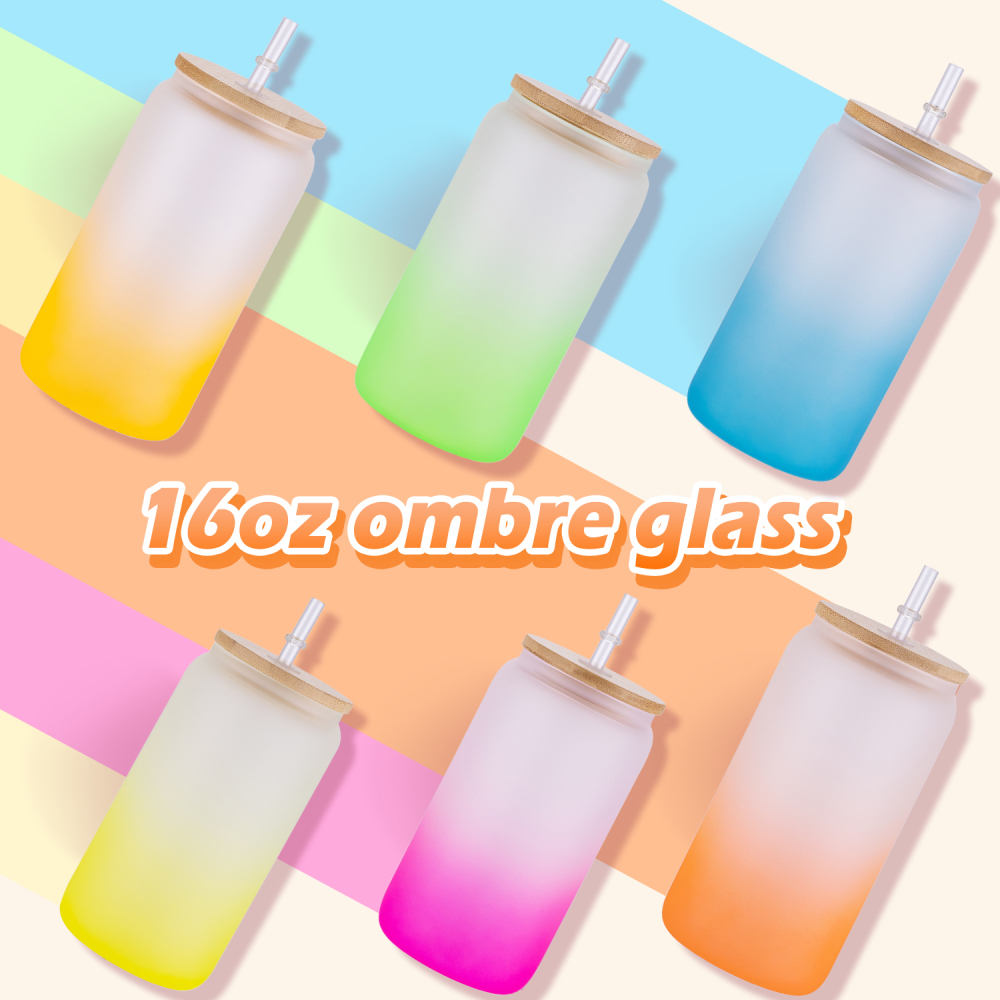16oz Ombre Colored Sublimation Glass Can