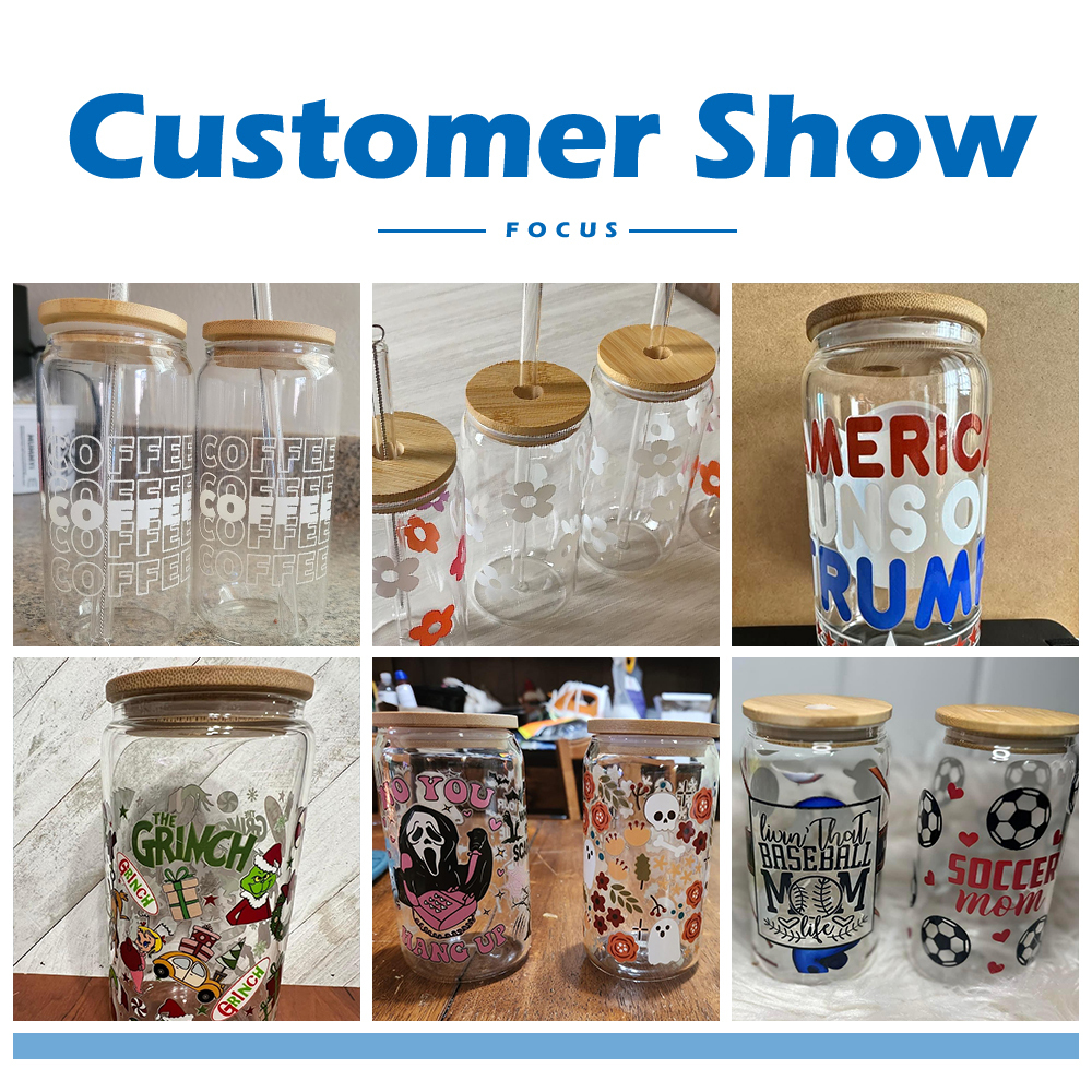 16oz Sublimation Clear Glass Can With Bamboo Lids