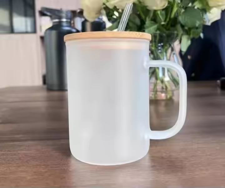 15oz Sublimation Frosted Glass Mug with Handle