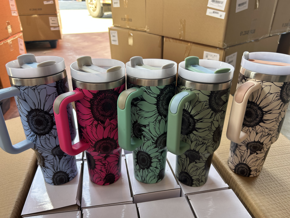 40oz Sunflower Laser Engraving Travel Mugs With Handle