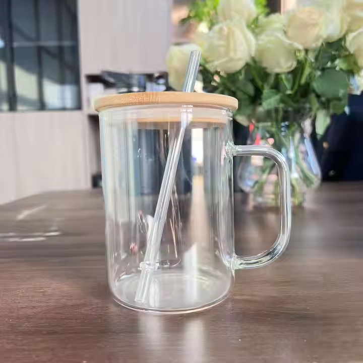 15oz Sublimation Clear Glass Mug with Handle