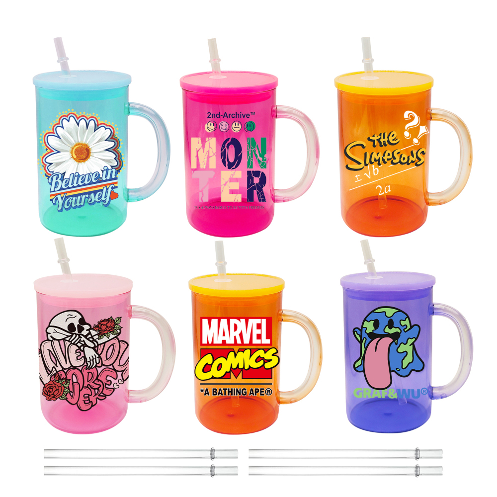 17oz Colored Jelly Sublimation Blank Glass Mug with Handle
