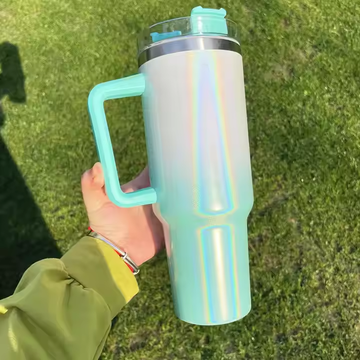 40oz Gradient Glitter Sublimation Travel Coffee Mugs with Handle