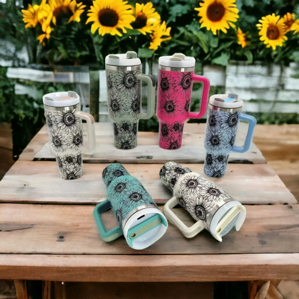 40oz Sunflower Laser Engraving Travel Mugs With Handle