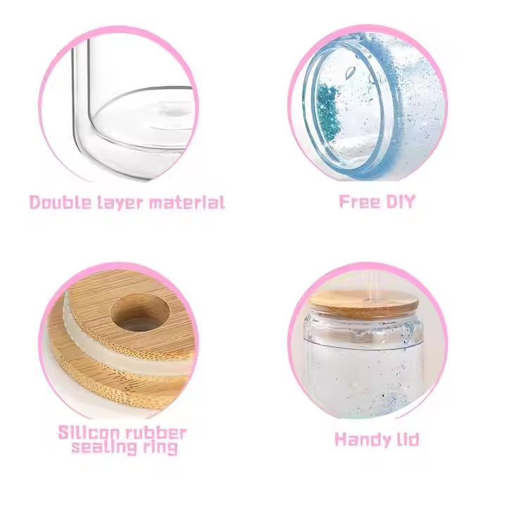 12OZ Snowglobe Glass Can Double Wall Pre-Drilled