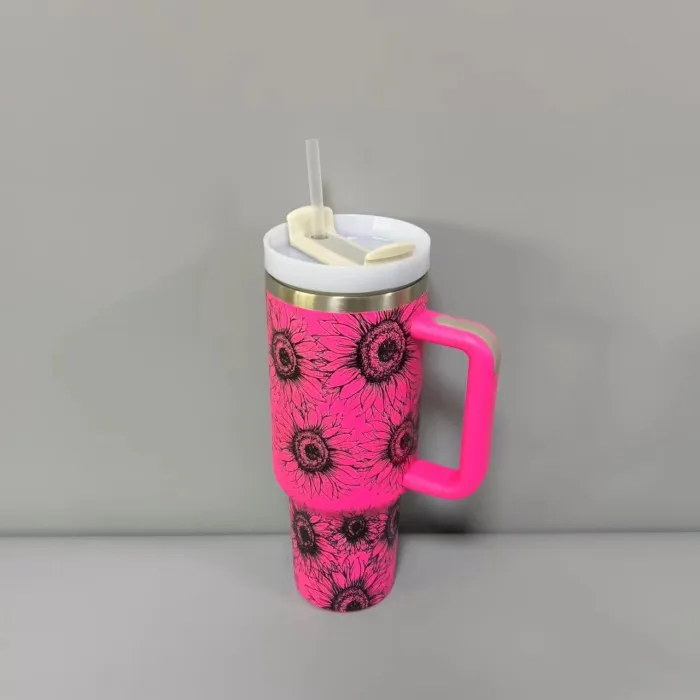 40oz Sunflower Laser Engraving Travel Mugs With Handle