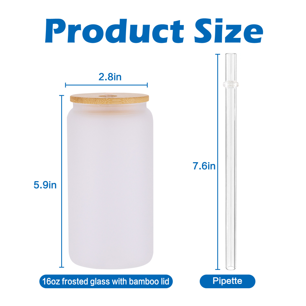16oz Sublimation Clear Glass Can With Bamboo Lids