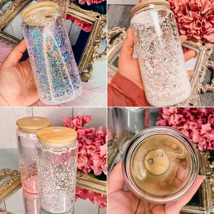 12OZ Snowglobe Glass Can Double Wall Pre-Drilled