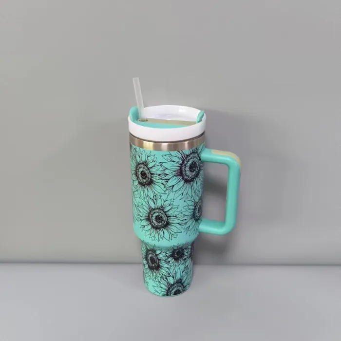 40oz Sunflower Laser Engraving Travel Mugs With Handle