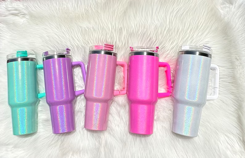 40oz Colored Glitter Sublimation Travel Coffee Mugs with Handle