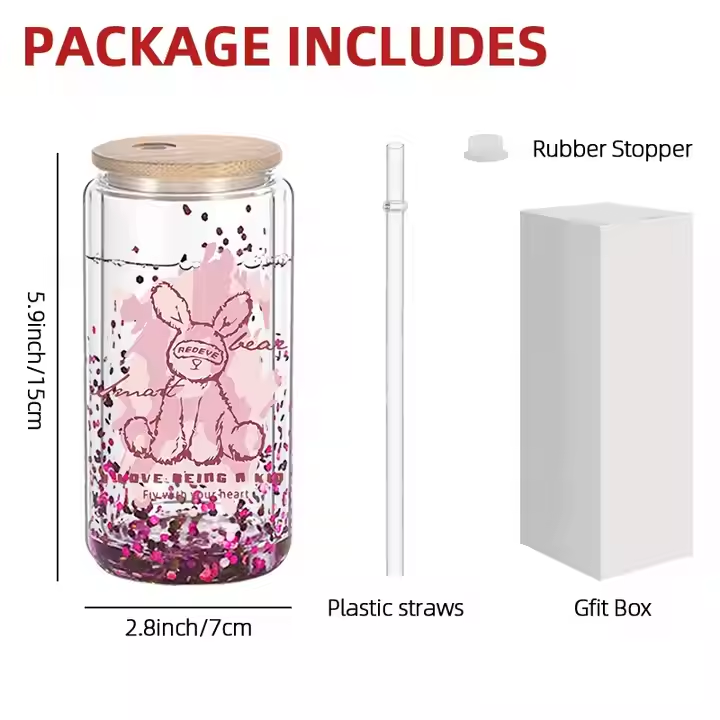 12OZ Snowglobe Glass Can Double Wall Pre-Drilled