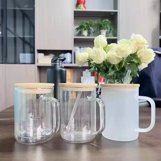 15oz Sublimation Clear Glass Mug with Handle