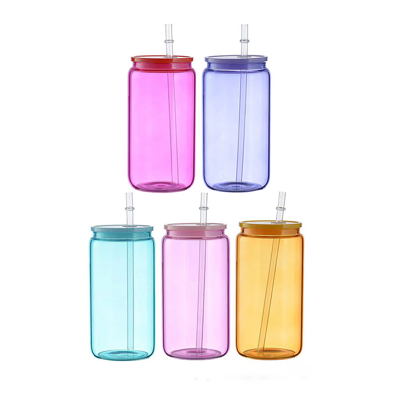 16oz Colored Jelly Glass Can With PP Lids
