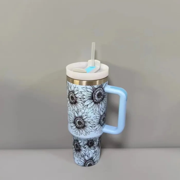 40oz Sunflower Laser Engraving Travel Mugs With Handle