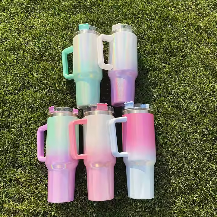 40oz Gradient Glitter Sublimation Travel Coffee Mugs with Handle