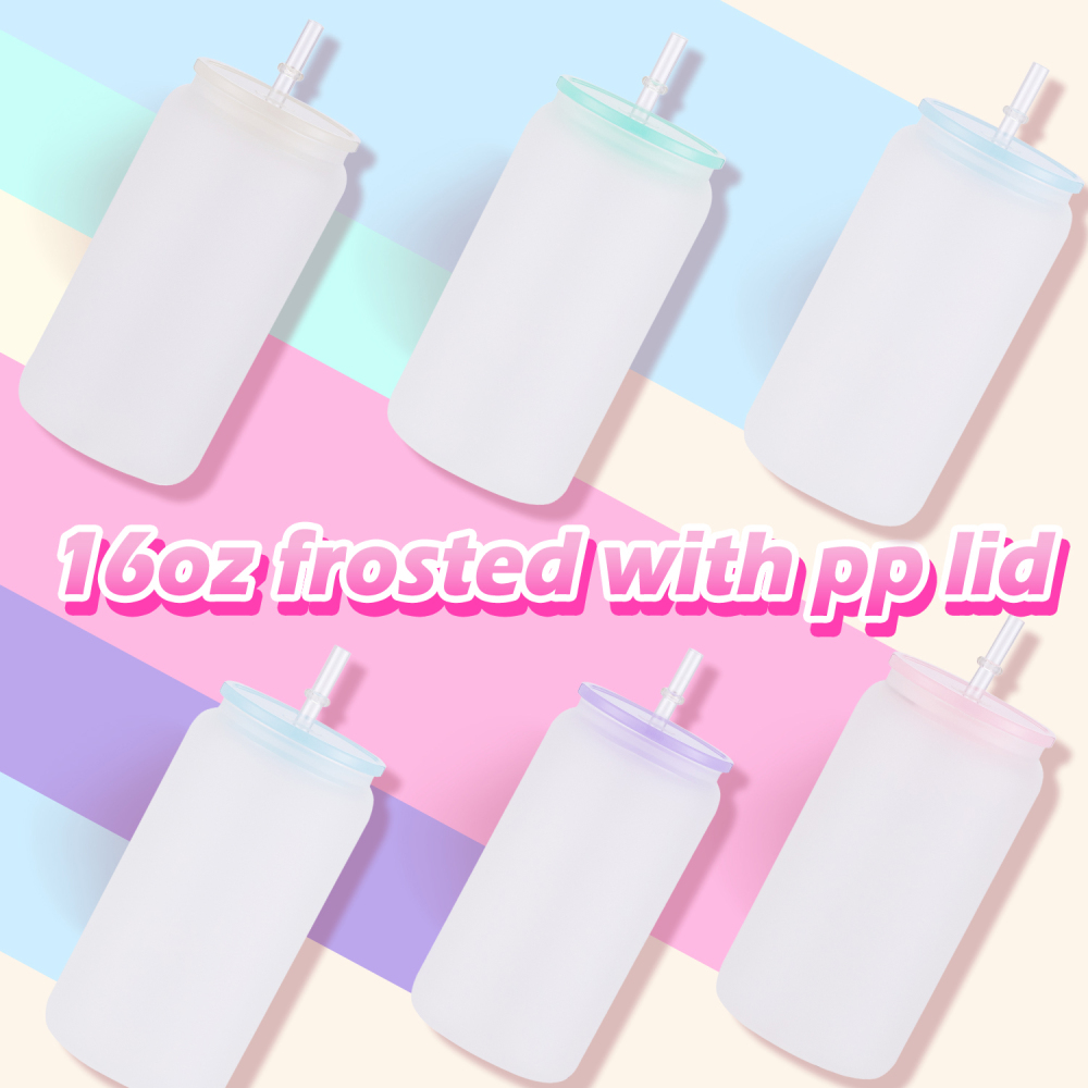 16oz Sublimation Glass Beer Can With Plastic Lids