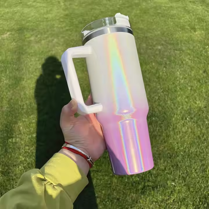 40oz Gradient Glitter Sublimation Travel Coffee Mugs with Handle