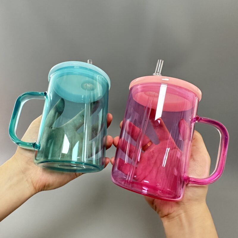 17oz Colored Jelly Sublimation Blank Glass Mug with Handle