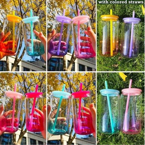 16oz Sublimation Ombre Glass Can With PP Lids