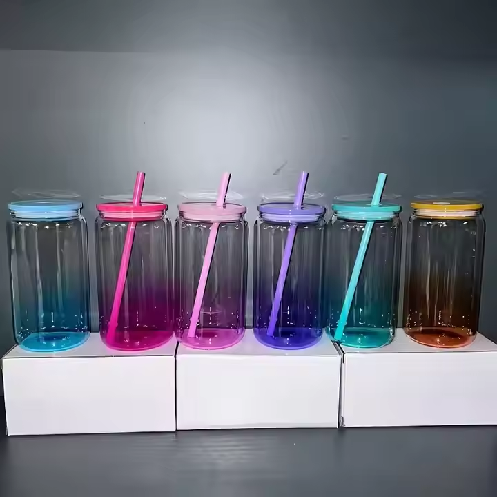 16oz Sublimation Ombre Glass Can With PP Lids