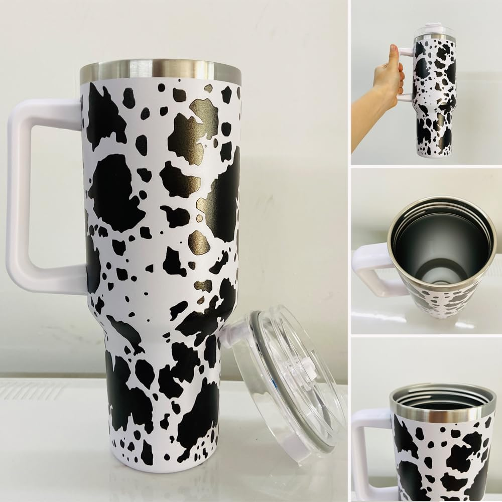 40oz 5D Leopard Print Travel Mugs with Handle Stainless Steel Insulated Vacuum