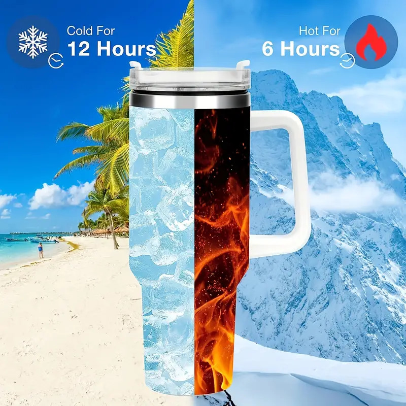 40oz 5D Leopard Print Travel Mugs with Handle Stainless Steel Insulated Vacuum
