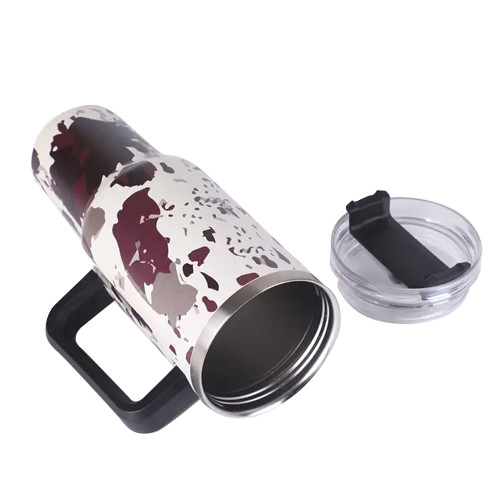 40oz 5D Leopard Print Travel Mugs with Handle Stainless Steel Insulated Vacuum