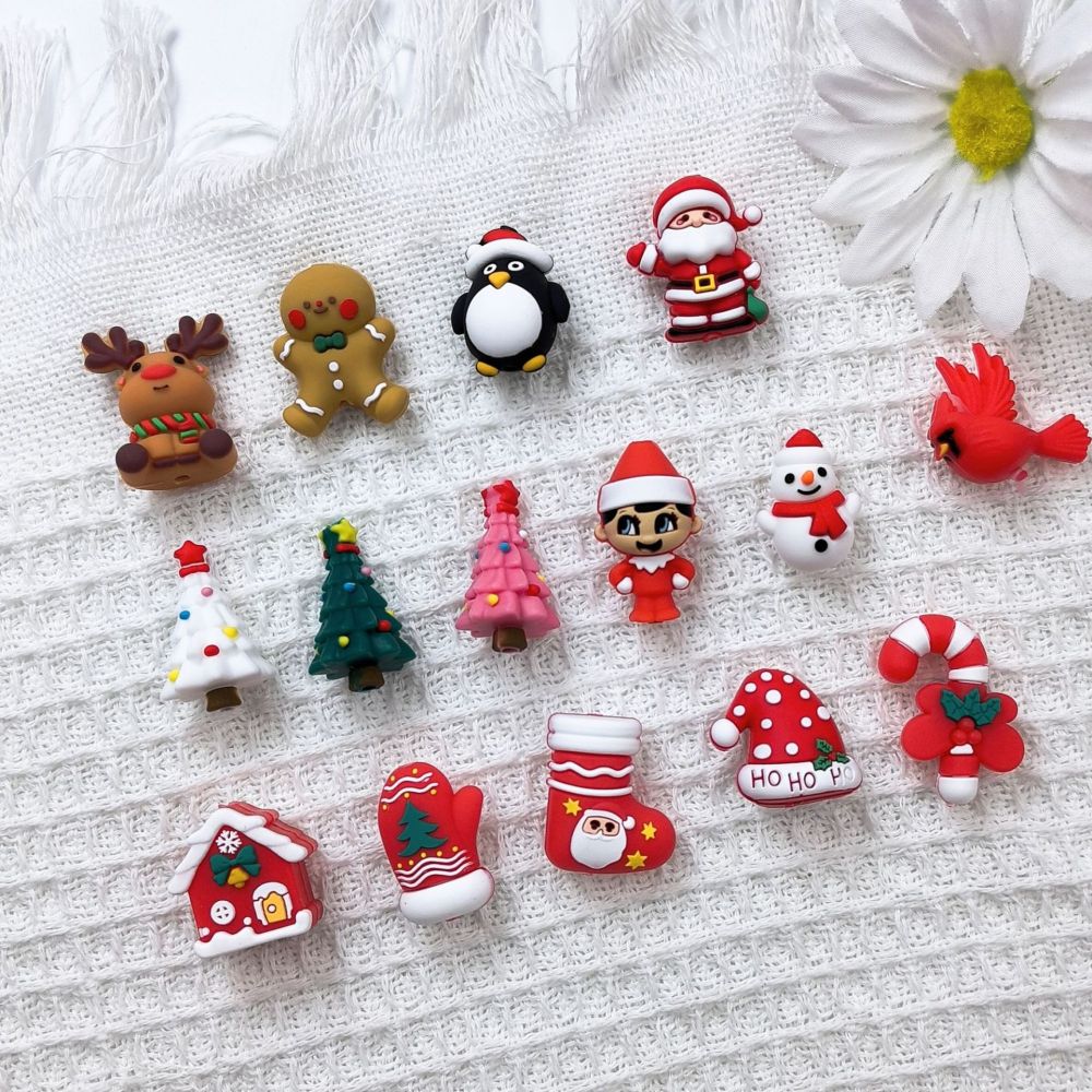 跨境热销圣诞系列新品 3D立体硅胶 卡通 DYI串珠 工厂批发
