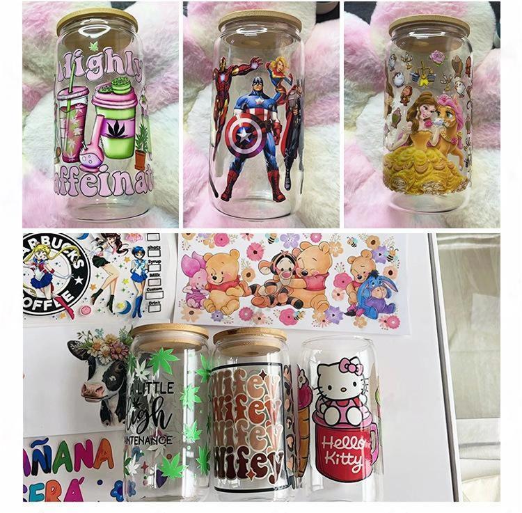 Wholesale UV dtf cup wrap 16Oz Waterproof Transfer Printing for Libbey Glass Cup
