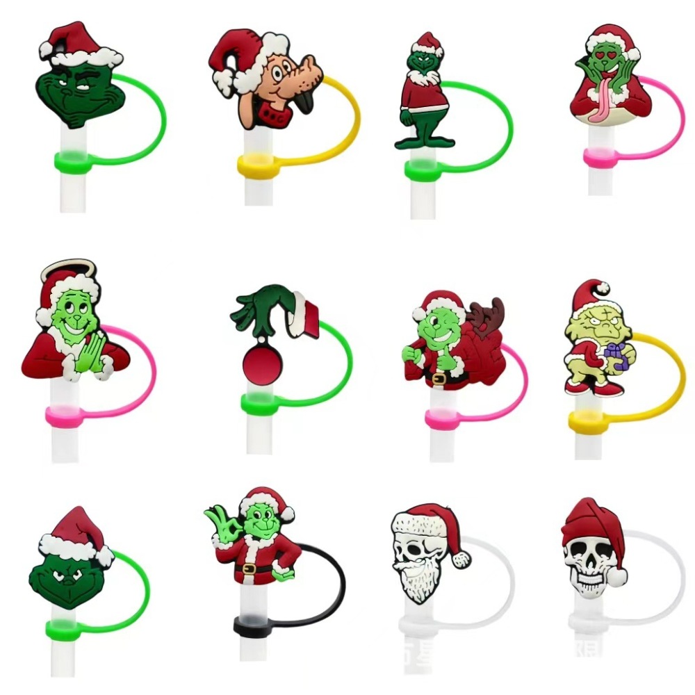 Grinch Christmas dustproof straw cap diy creative cartoon straw decorative buckle silicone straw plug