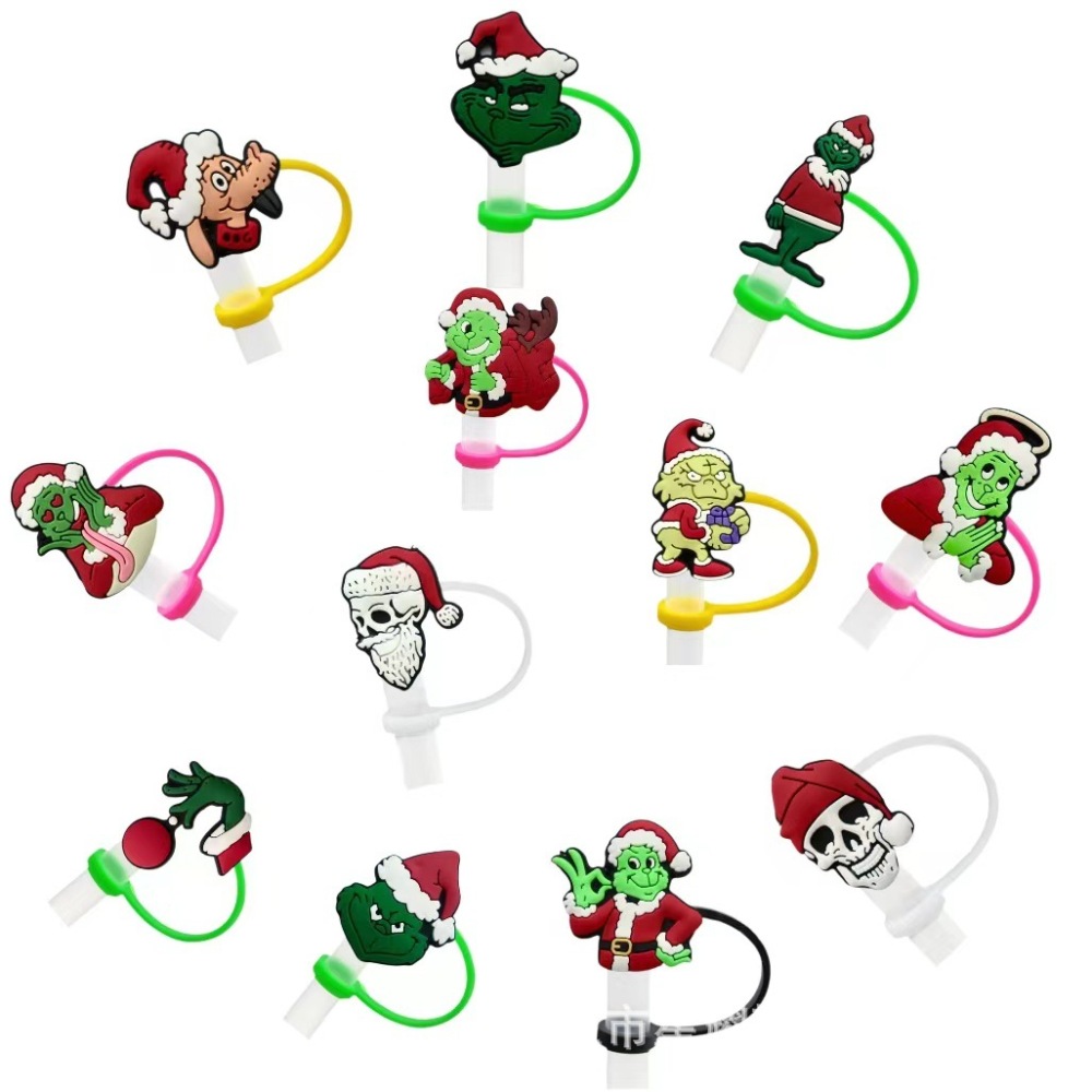 Grinch Christmas dustproof straw cap diy creative cartoon straw decorative buckle silicone straw plug