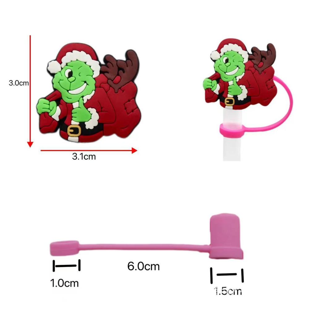 Grinch Christmas dustproof straw cap diy creative cartoon straw decorative buckle silicone straw plug