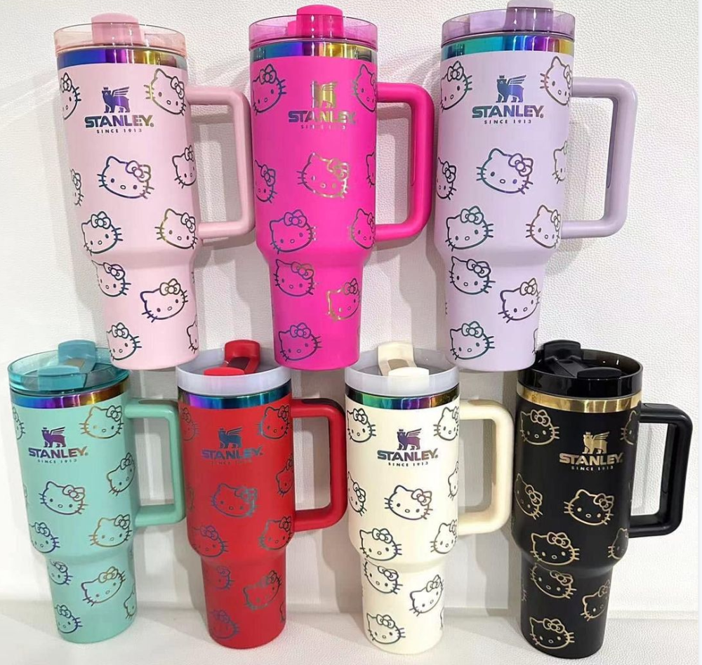40oz Hellokitty-stanleyStainless Steel Insulated Vacuum Mugs with Handle Rainbow Plated