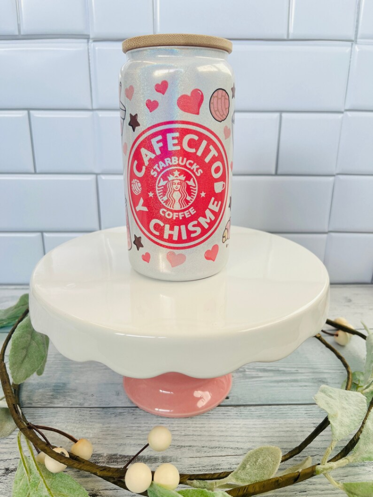 16oz Sublimation Shimmer Glitter Can Glass With Bamboo Lid