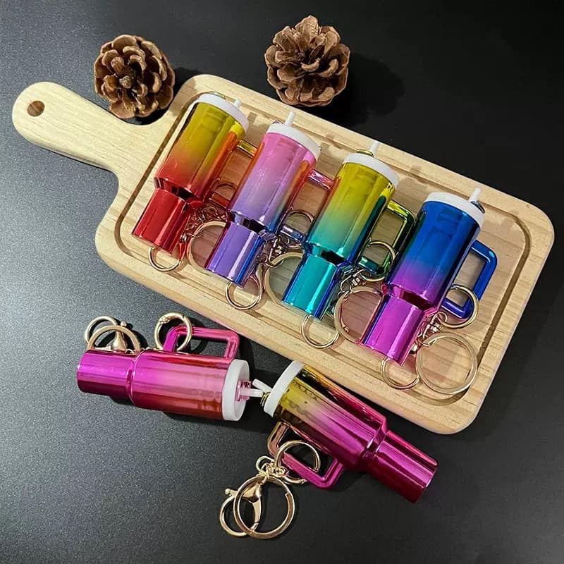 Mini Stanley Tumbler Cup Shape Keychain Lip Balm Handbag Charm Key Ring