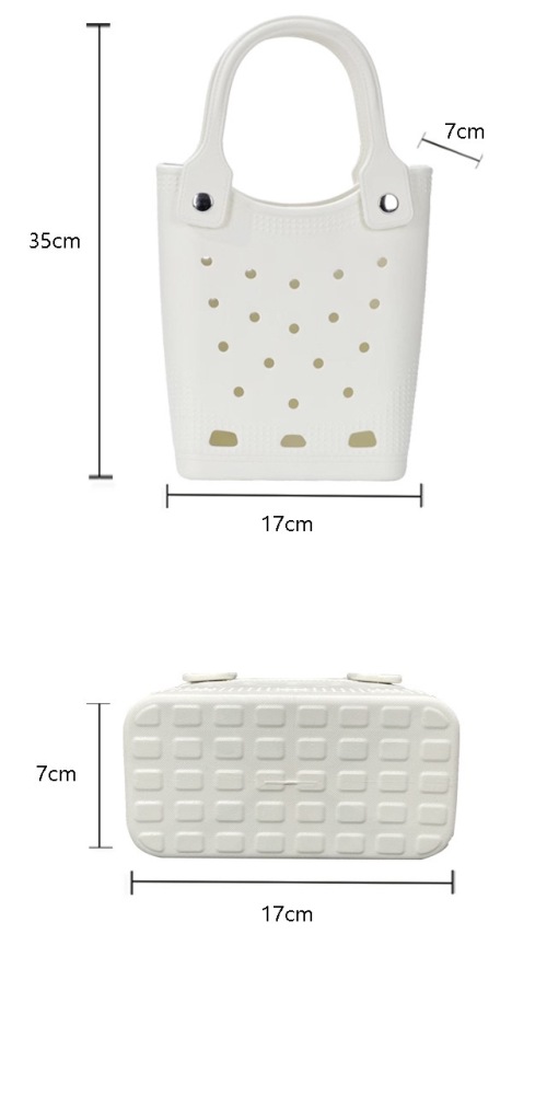 Small Rubber Beach Tote Bag Waterproof Sandproof, Crossbody Open Hole Handbag with Charms and Strap